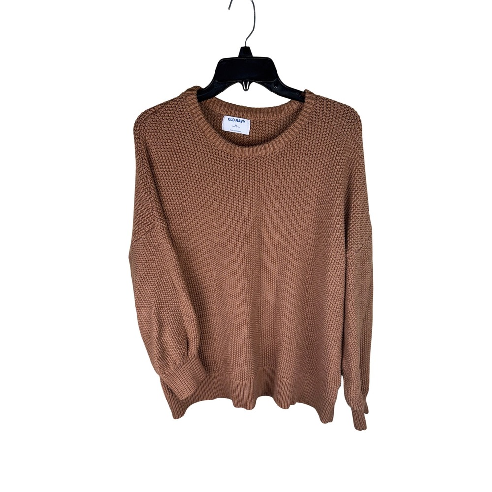 Old Navy Womens XL Brown Shaker Stitch Cotton Tunic Length Crewneck Sweater